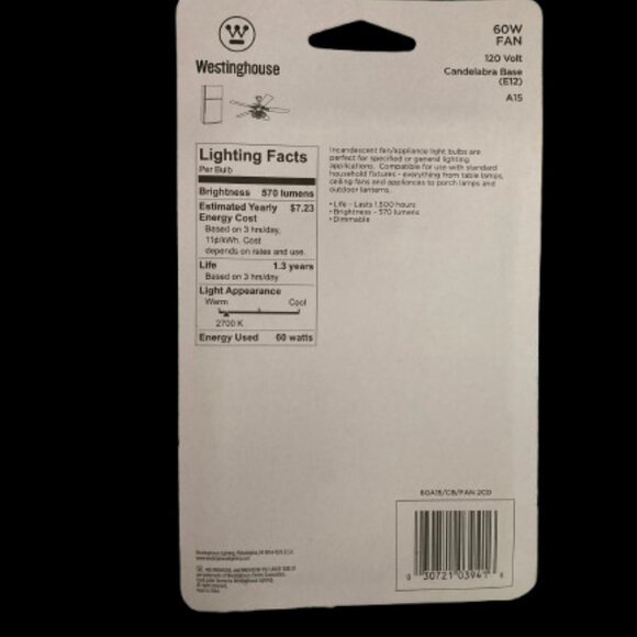 Westinghouse 60W Fan Lightbulbs 2 Packs New - Picture 4 of 6
